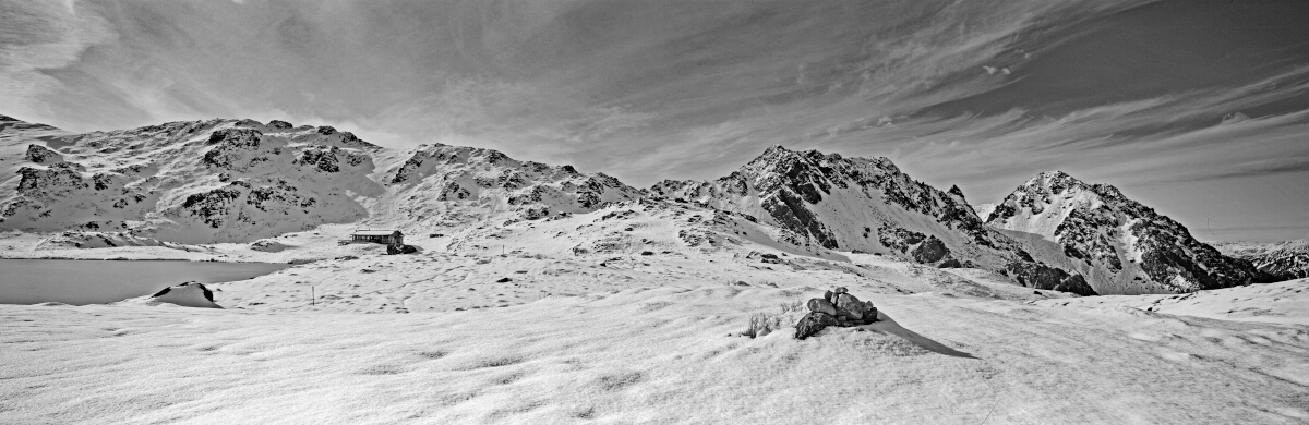 Lake Angelus Hut B&W Tony Fergusson Photography Panorama